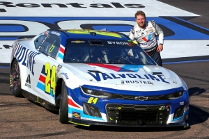 William Byron, driver of the #24 Hendrick Motorsports Chevrolet, celebrates his victory Sunday, March 12, 2023, after winning the NASCAR Cup Series United Rentals Work United 500 at Phoenix Raceway in Phoenix, Arizona. It was the second consecutive win for Byron.