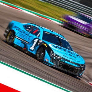 Ross Chastain, driver of the #1 TrackHouse Racing Chevrolet, races Sunday, March 26, 2023, during the NASCAR Cup Series EchoPark Automotive Grand Prix at Circuit of The Americas in Austin, Texas. Many drivers have pointed to Chastain&#039;s on-track actions as an example of the lack of respect between drivers.