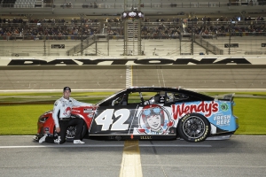 Noah Gragson, pictured here with his 42 car at Daytona, has been indefinitely suspended by both Legacy Motor Club and NASCAR after liking a social media post making fun of the death of George Floyd.